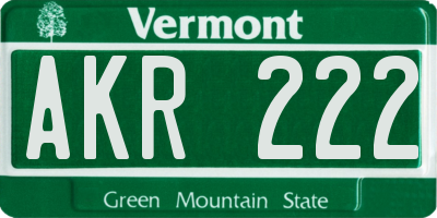 VT license plate AKR222