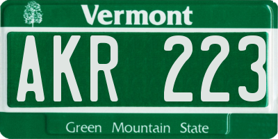 VT license plate AKR223