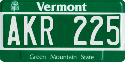 VT license plate AKR225
