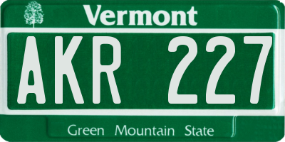 VT license plate AKR227
