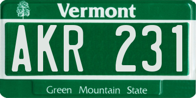 VT license plate AKR231