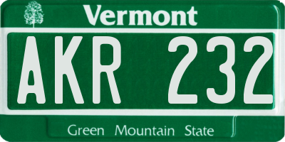 VT license plate AKR232