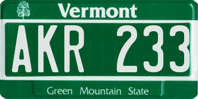 VT license plate AKR233