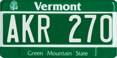 VT license plate AKR270