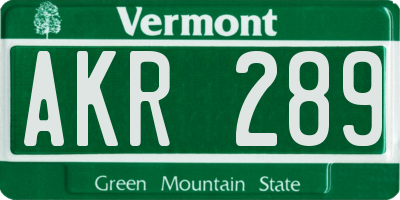 VT license plate AKR289