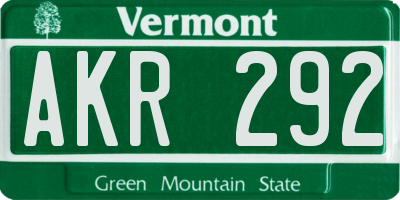 VT license plate AKR292