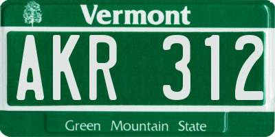 VT license plate AKR312