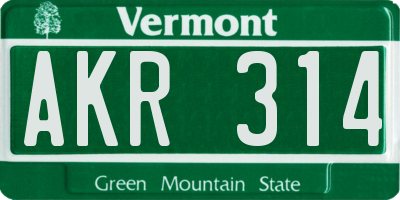 VT license plate AKR314