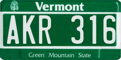 VT license plate AKR316