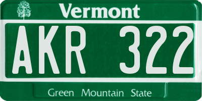 VT license plate AKR322