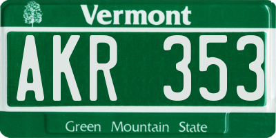 VT license plate AKR353