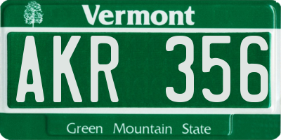VT license plate AKR356