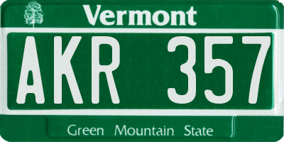 VT license plate AKR357