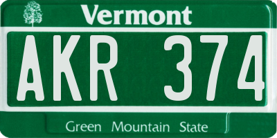 VT license plate AKR374