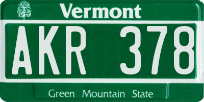 VT license plate AKR378