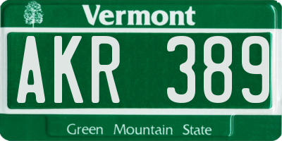 VT license plate AKR389