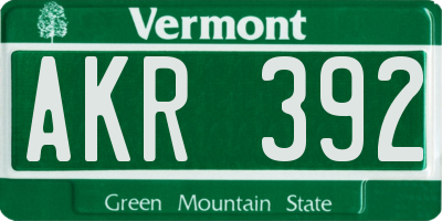 VT license plate AKR392