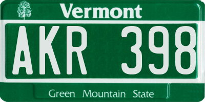 VT license plate AKR398