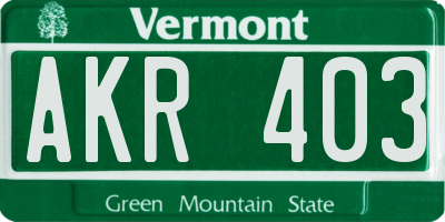 VT license plate AKR403