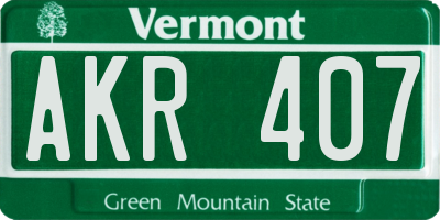VT license plate AKR407
