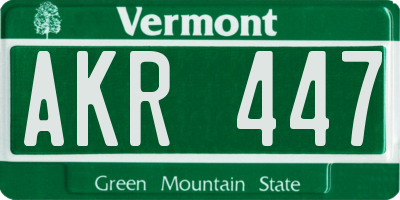 VT license plate AKR447