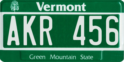 VT license plate AKR456