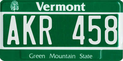 VT license plate AKR458