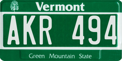 VT license plate AKR494