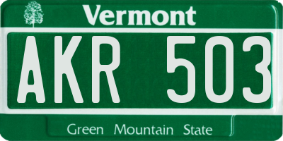 VT license plate AKR503