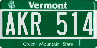 VT license plate AKR514