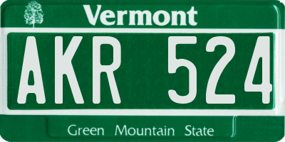 VT license plate AKR524