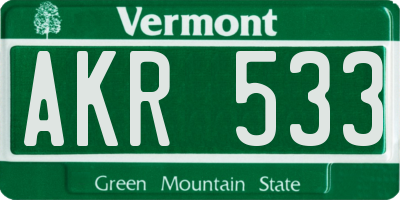VT license plate AKR533
