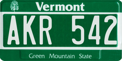 VT license plate AKR542