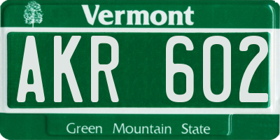 VT license plate AKR602