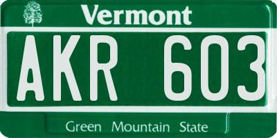 VT license plate AKR603