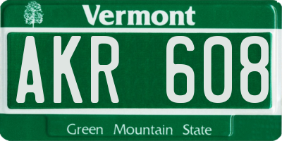 VT license plate AKR608