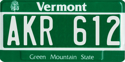 VT license plate AKR612