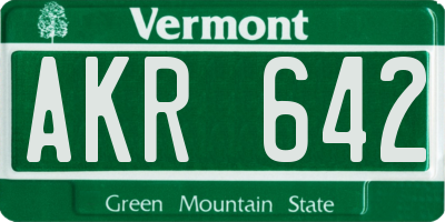 VT license plate AKR642
