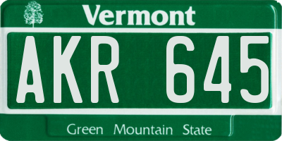 VT license plate AKR645