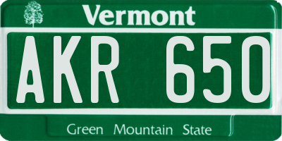 VT license plate AKR650