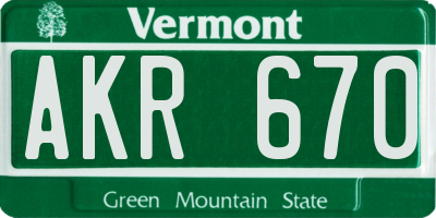 VT license plate AKR670