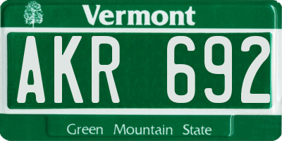 VT license plate AKR692