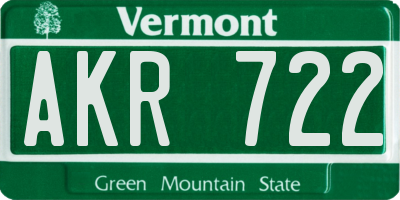 VT license plate AKR722