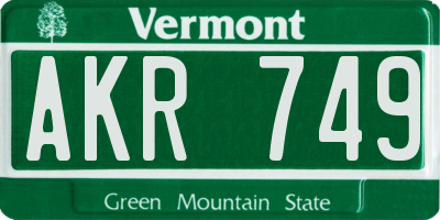 VT license plate AKR749
