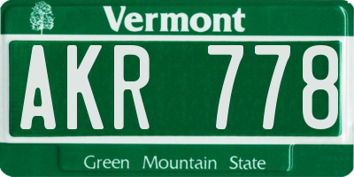 VT license plate AKR778