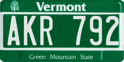 VT license plate AKR792