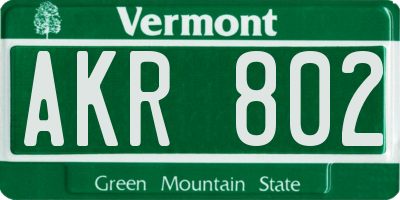 VT license plate AKR802