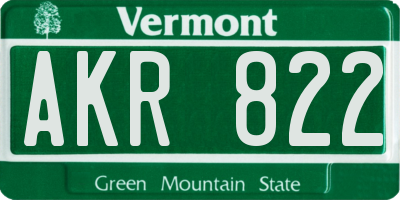 VT license plate AKR822