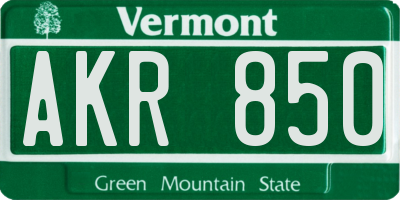 VT license plate AKR850