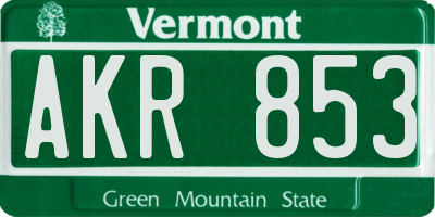 VT license plate AKR853